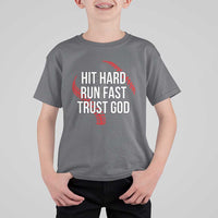 Hit Hard Run Fast Trust God Christian Baseball T Shirt For Kid