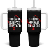 Hit Hard Run Fast Trust God Christian Baseball Tumbler With Handle