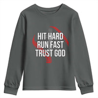 Hit Hard Run Fast Trust God Christian Baseball Youth Sweatshirt