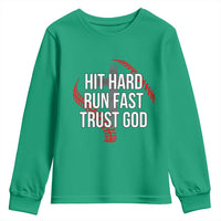 Hit Hard Run Fast Trust God Christian Baseball Youth Sweatshirt