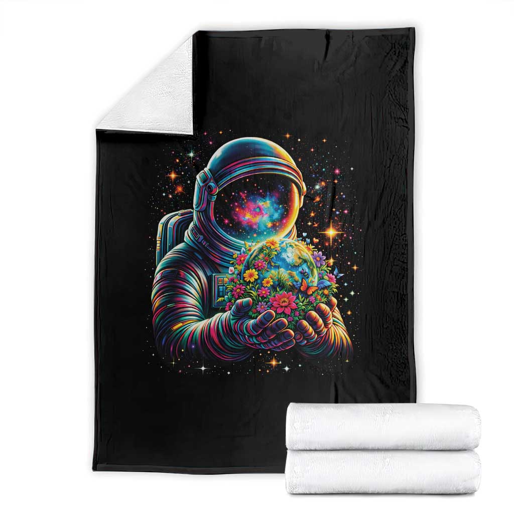 Astronaut Earth Flowers Spaceman Planet Galaxy Universe Throw Blanket