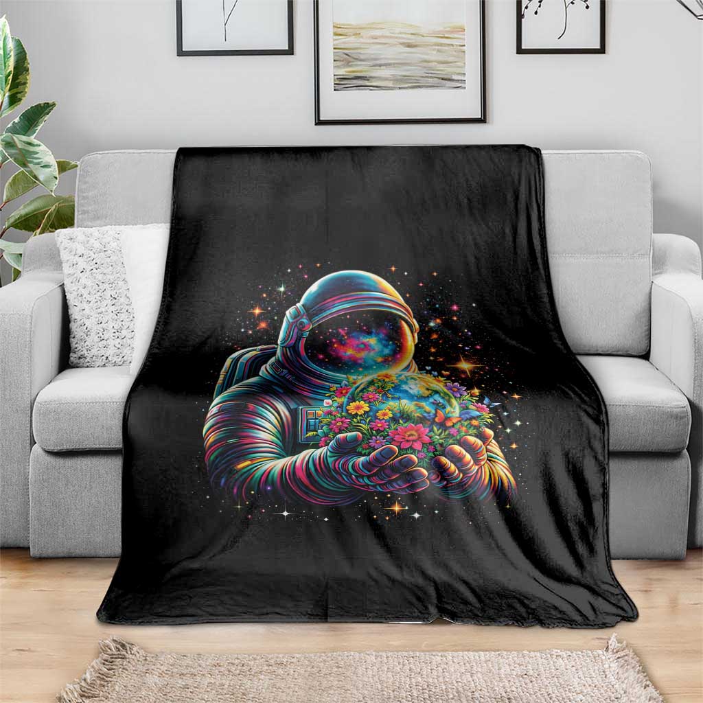 Astronaut Earth Flowers Spaceman Planet Galaxy Universe Throw Blanket