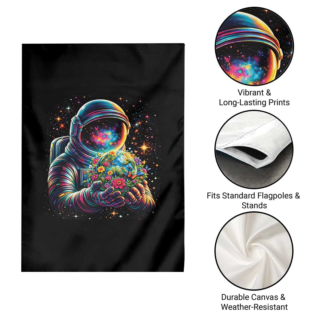 Astronaut Earth Flowers Spaceman Planet Galaxy Universe Garden Flag