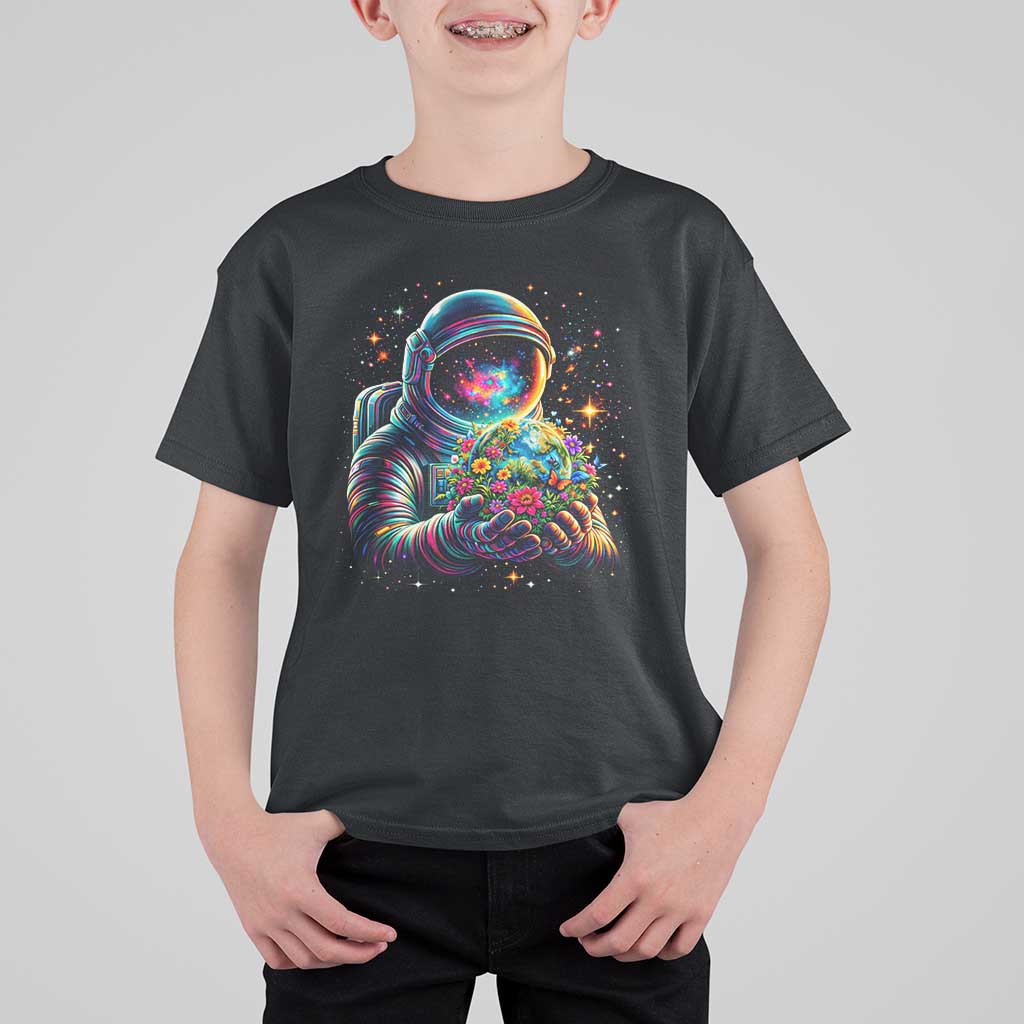 Astronaut Earth Flowers Spaceman Planet Galaxy Universe T Shirt For Kid