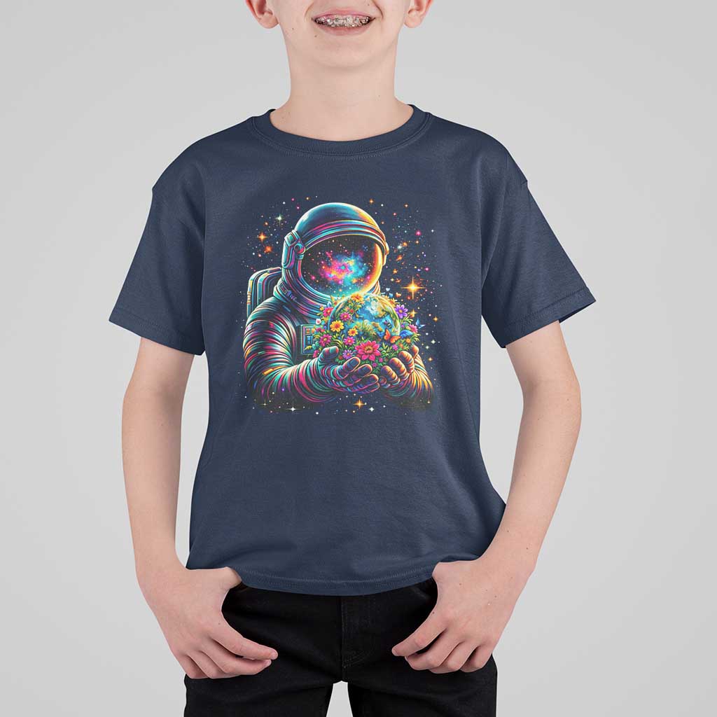 Astronaut Earth Flowers Spaceman Planet Galaxy Universe T Shirt For Kid