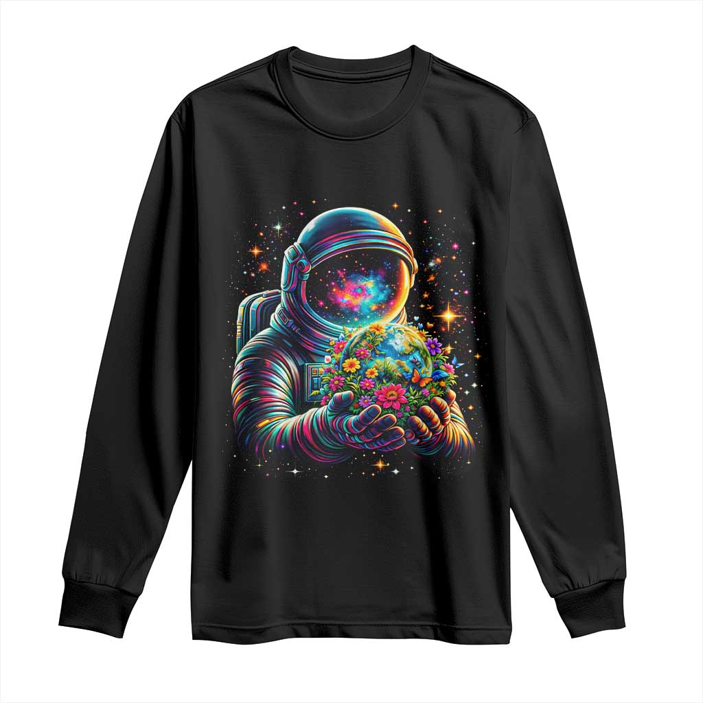 Astronaut Earth Flowers Spaceman Planet Galaxy Universe Long Sleeve Shirt