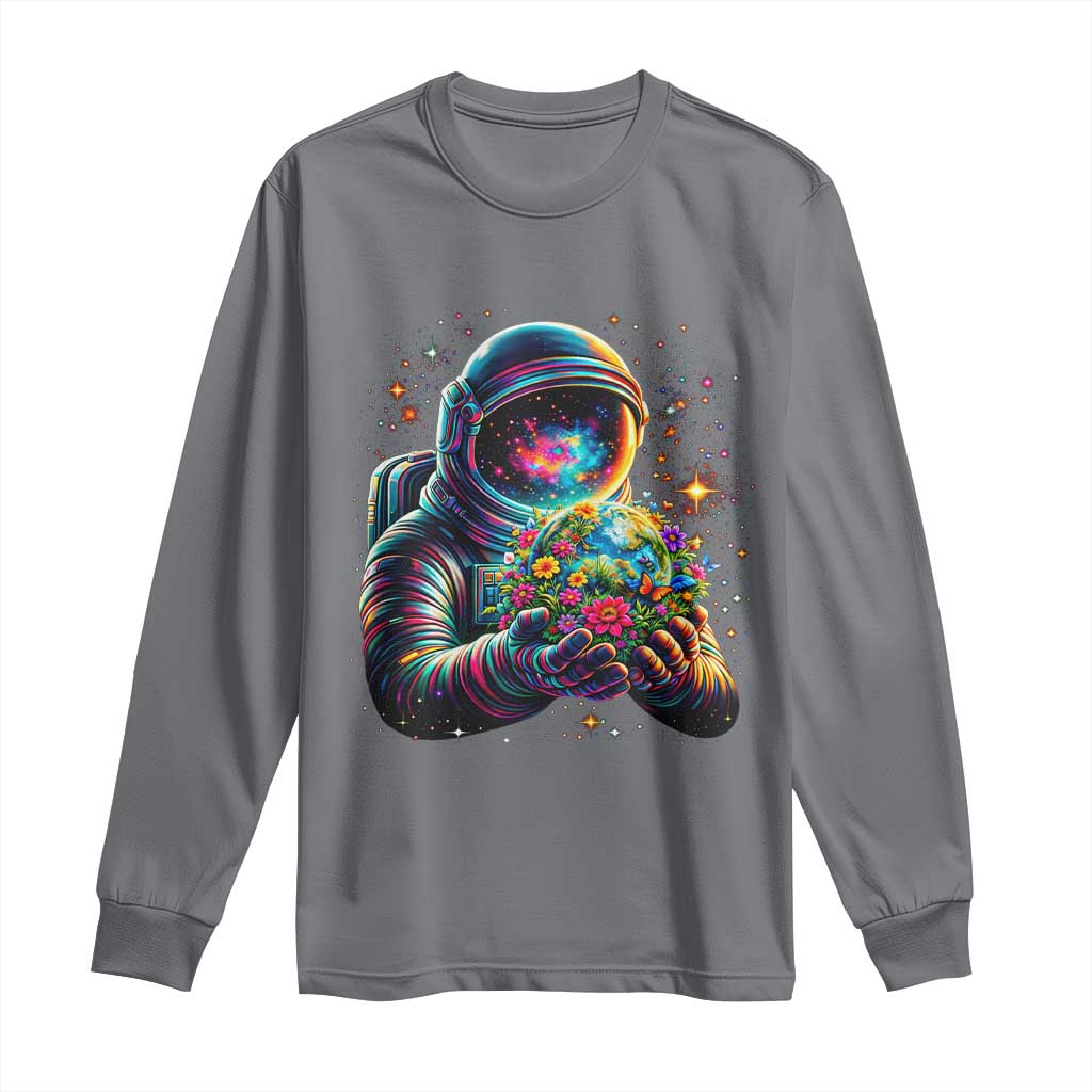 Astronaut Earth Flowers Spaceman Planet Galaxy Universe Long Sleeve Shirt