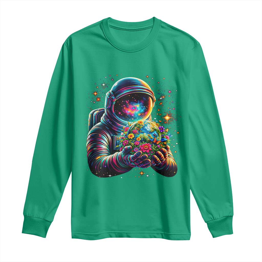 Astronaut Earth Flowers Spaceman Planet Galaxy Universe Long Sleeve Shirt