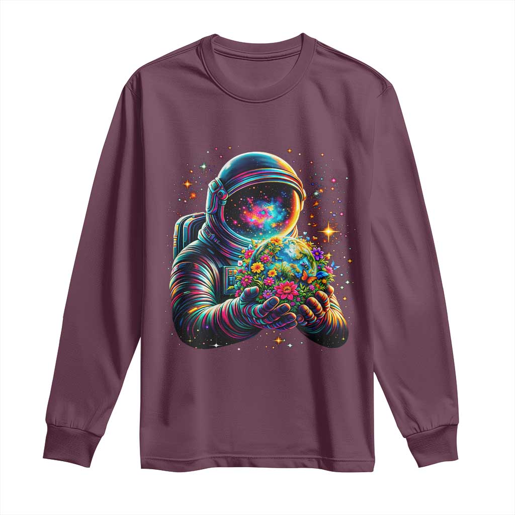 Astronaut Earth Flowers Spaceman Planet Galaxy Universe Long Sleeve Shirt