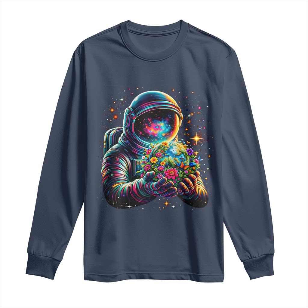Astronaut Earth Flowers Spaceman Planet Galaxy Universe Long Sleeve Shirt
