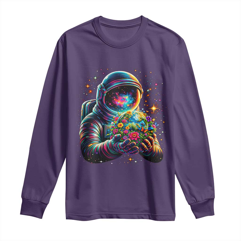 Astronaut Earth Flowers Spaceman Planet Galaxy Universe Long Sleeve Shirt