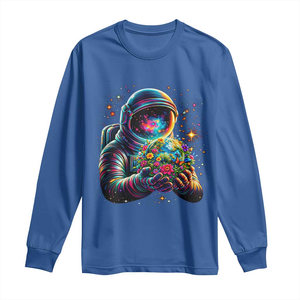 Astronaut Earth Flowers Spaceman Planet Galaxy Universe Long Sleeve Shirt