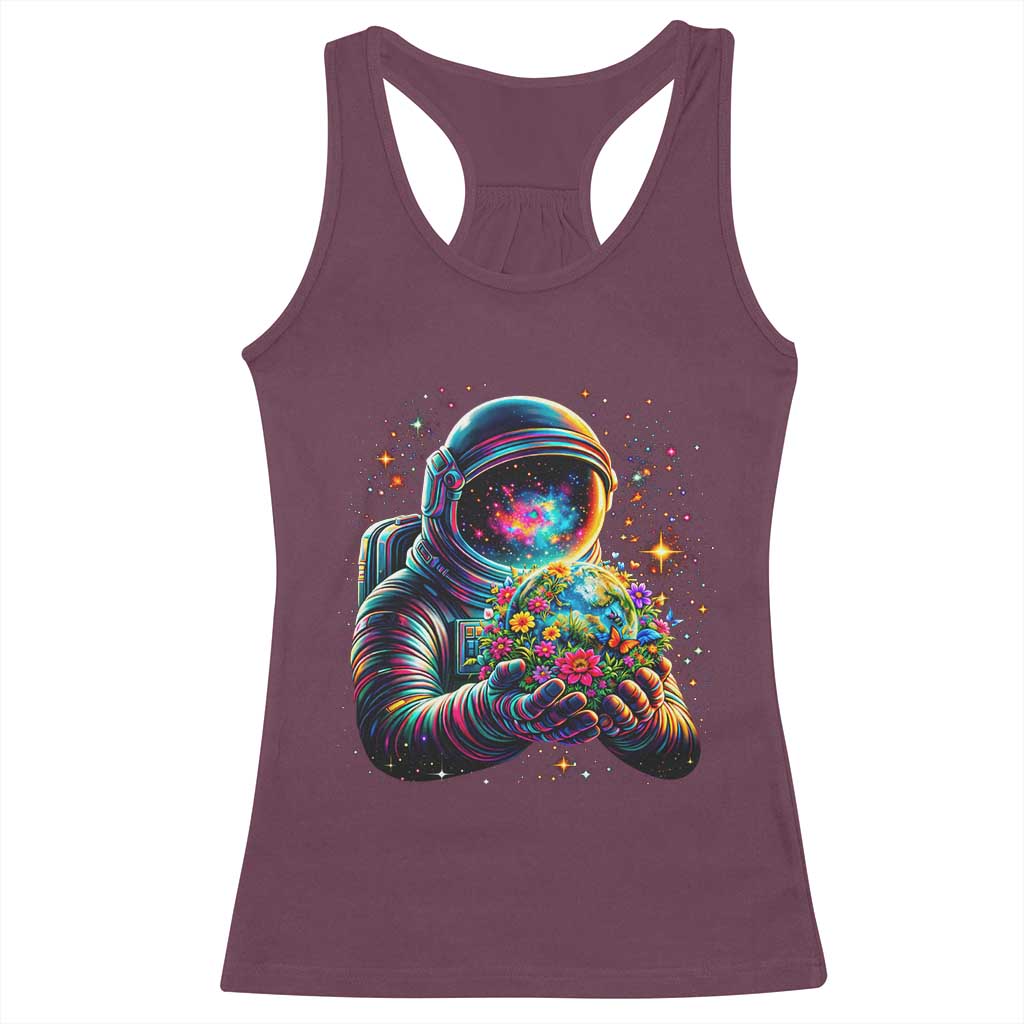 Astronaut Earth Flowers Spaceman Planet Galaxy Universe Racerback Tank Top