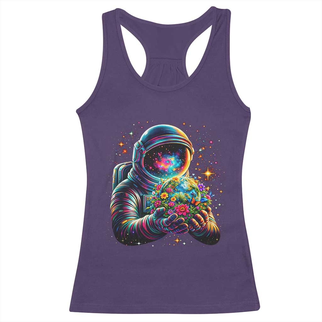 Astronaut Earth Flowers Spaceman Planet Galaxy Universe Racerback Tank Top