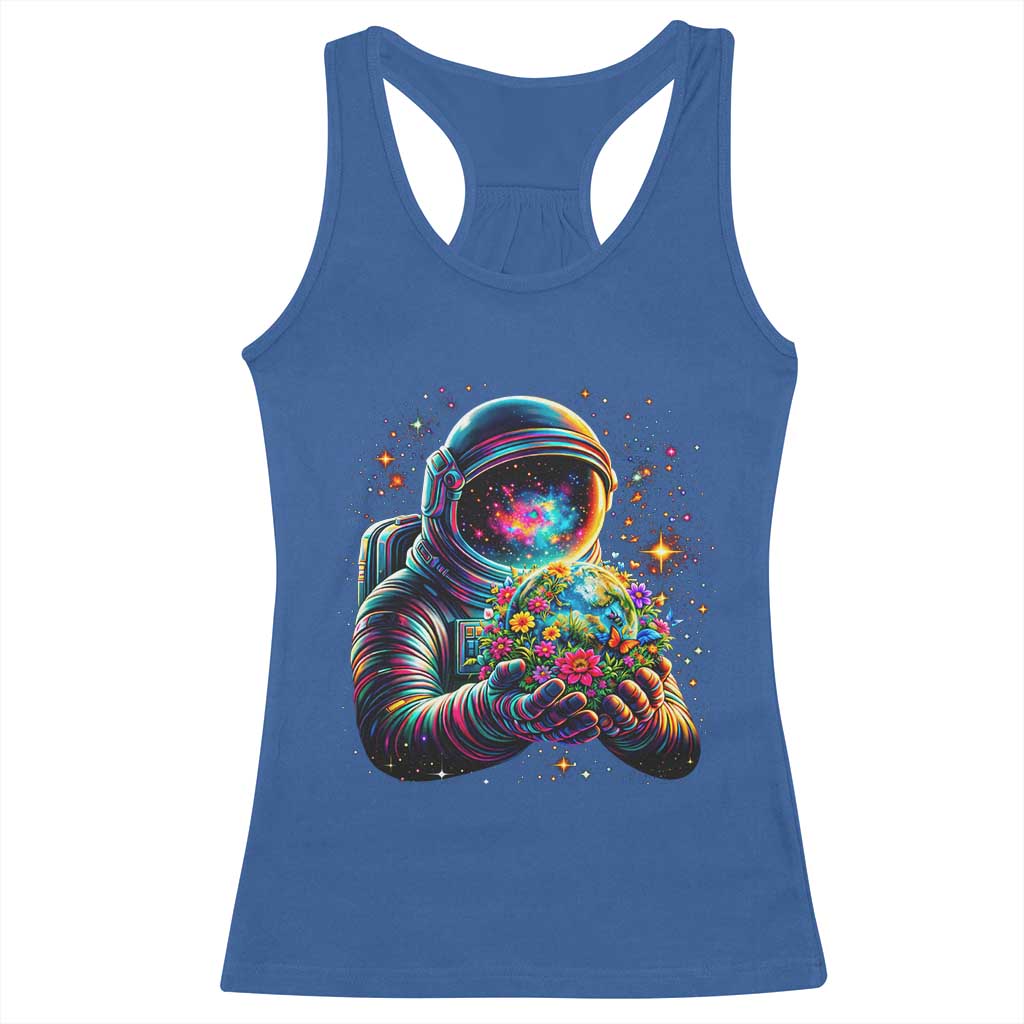 Astronaut Earth Flowers Spaceman Planet Galaxy Universe Racerback Tank Top