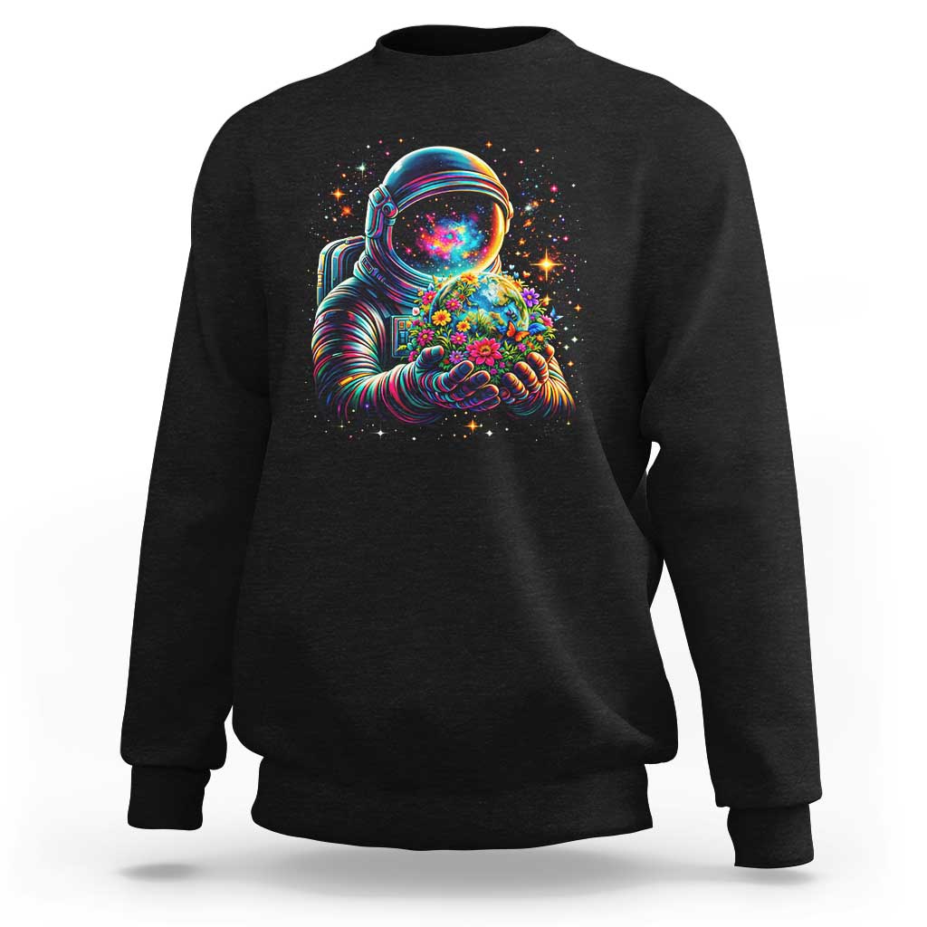 Astronaut Earth Flowers Spaceman Planet Galaxy Universe Sweatshirt