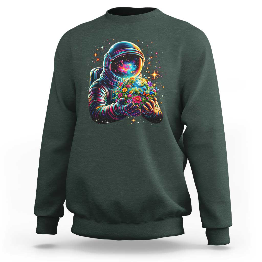 Astronaut Earth Flowers Spaceman Planet Galaxy Universe Sweatshirt