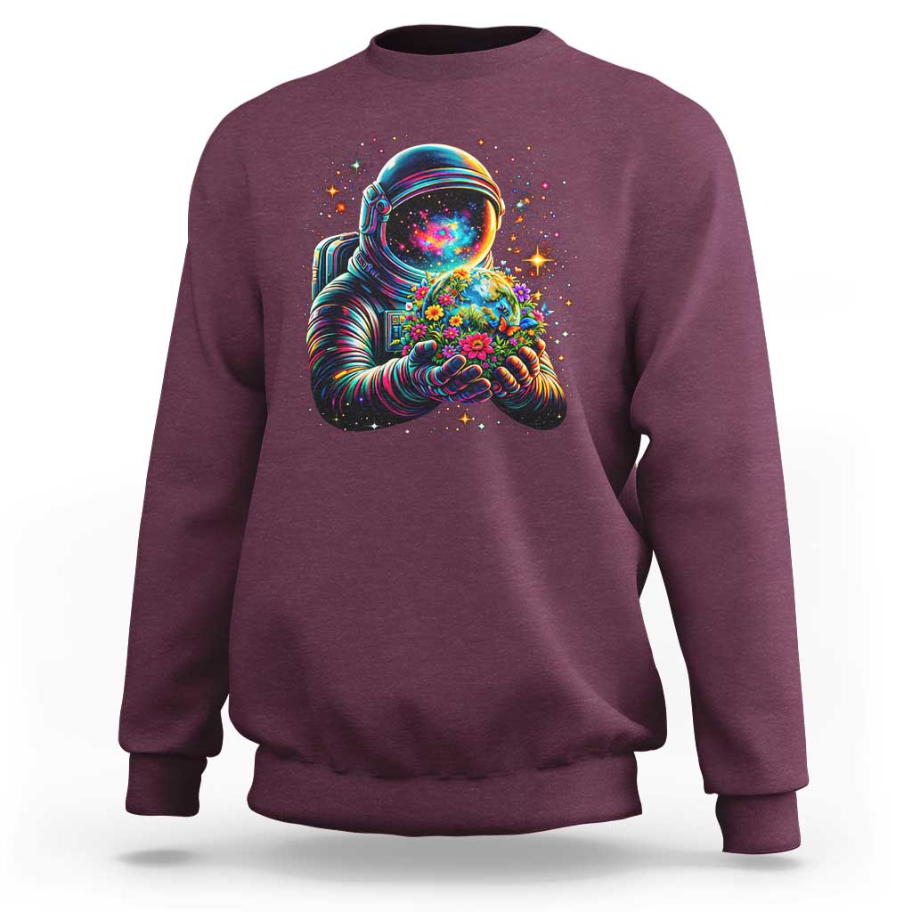 Astronaut Earth Flowers Spaceman Planet Galaxy Universe Sweatshirt