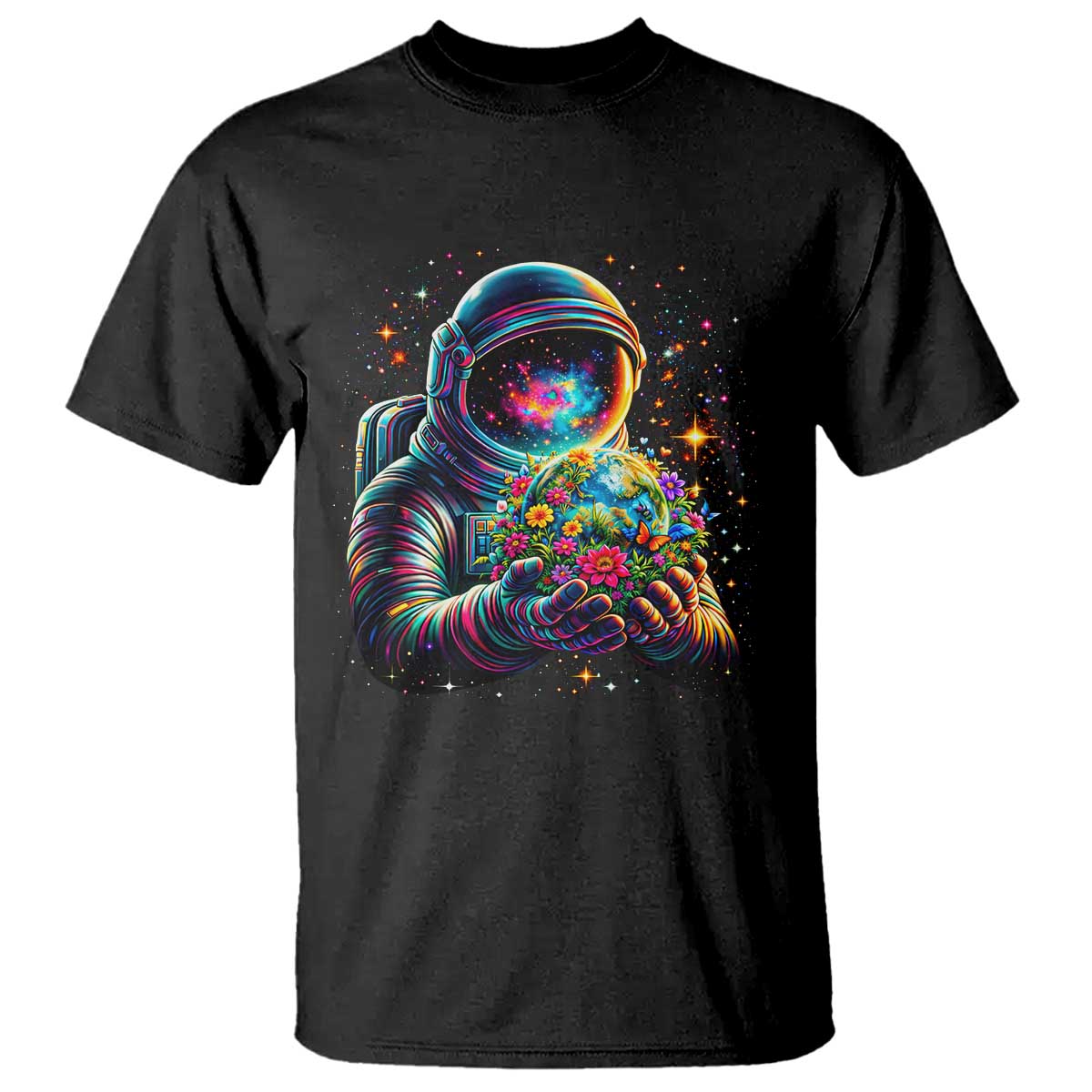 Astronaut Earth Flowers Spaceman Planet Galaxy Universe T Shirt