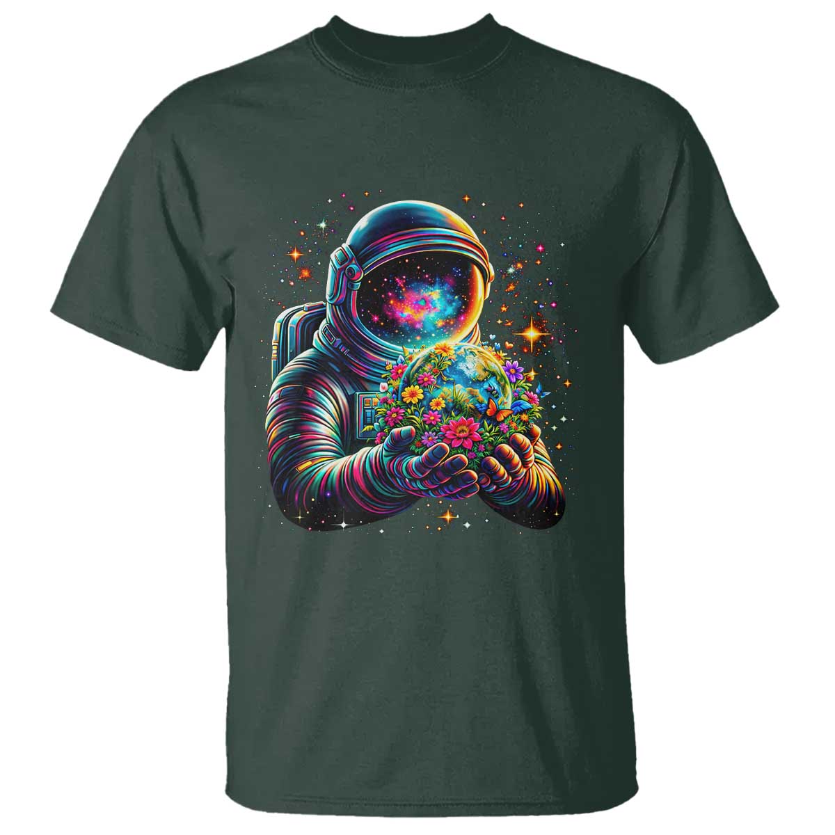 Astronaut Earth Flowers Spaceman Planet Galaxy Universe T Shirt
