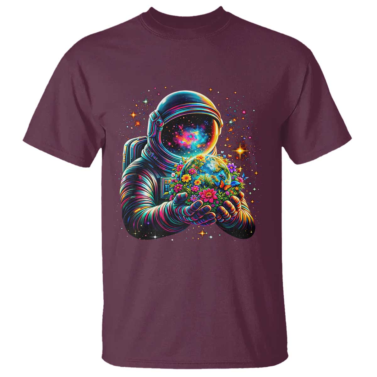 Astronaut Earth Flowers Spaceman Planet Galaxy Universe T Shirt