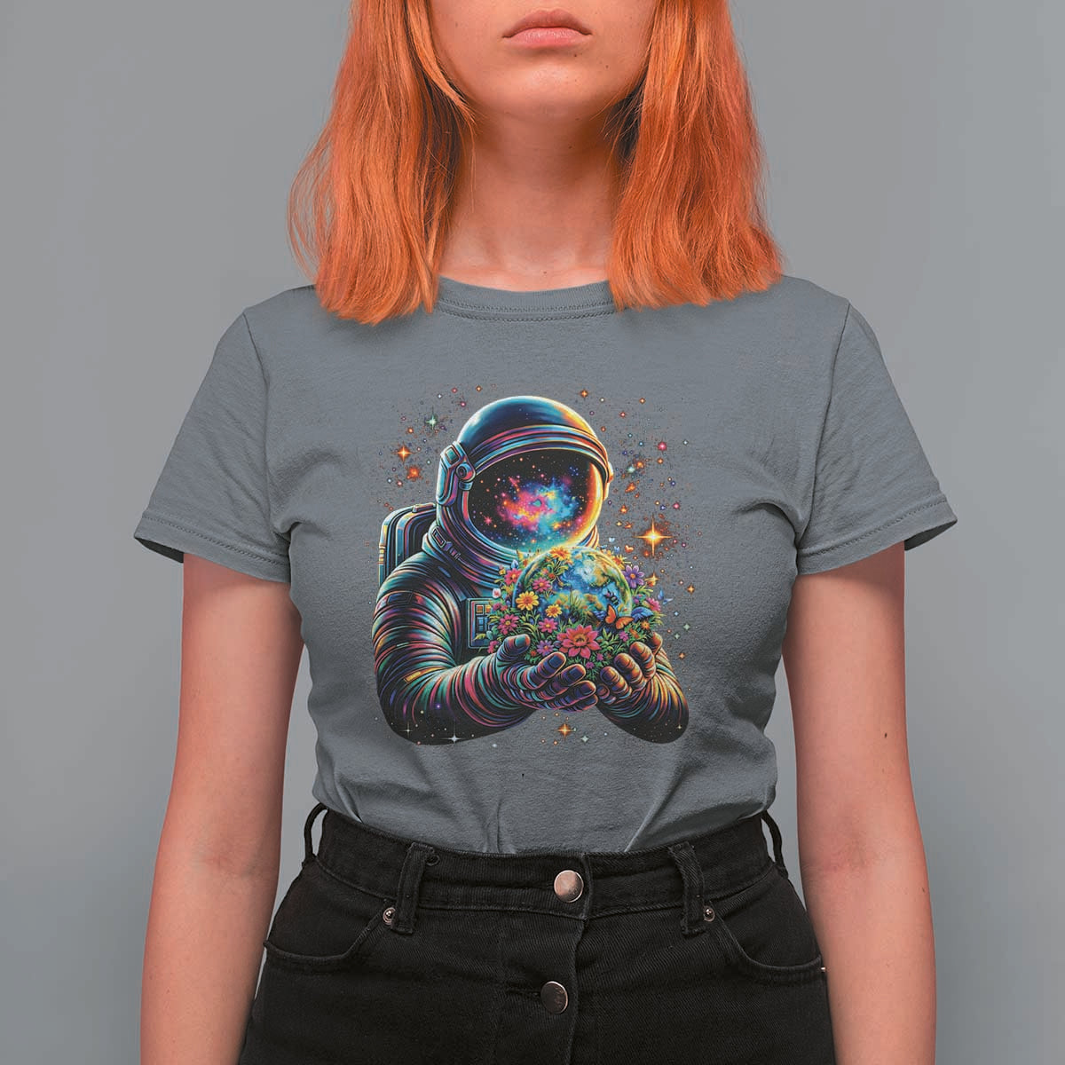 Astronaut Earth Flowers Spaceman Planet Galaxy Universe T Shirt For Women