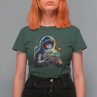 Astronaut Earth Flowers Spaceman Planet Galaxy Universe T Shirt For Women