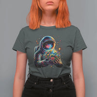Astronaut Earth Flowers Spaceman Planet Galaxy Universe T Shirt For Women