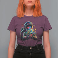 Astronaut Earth Flowers Spaceman Planet Galaxy Universe T Shirt For Women