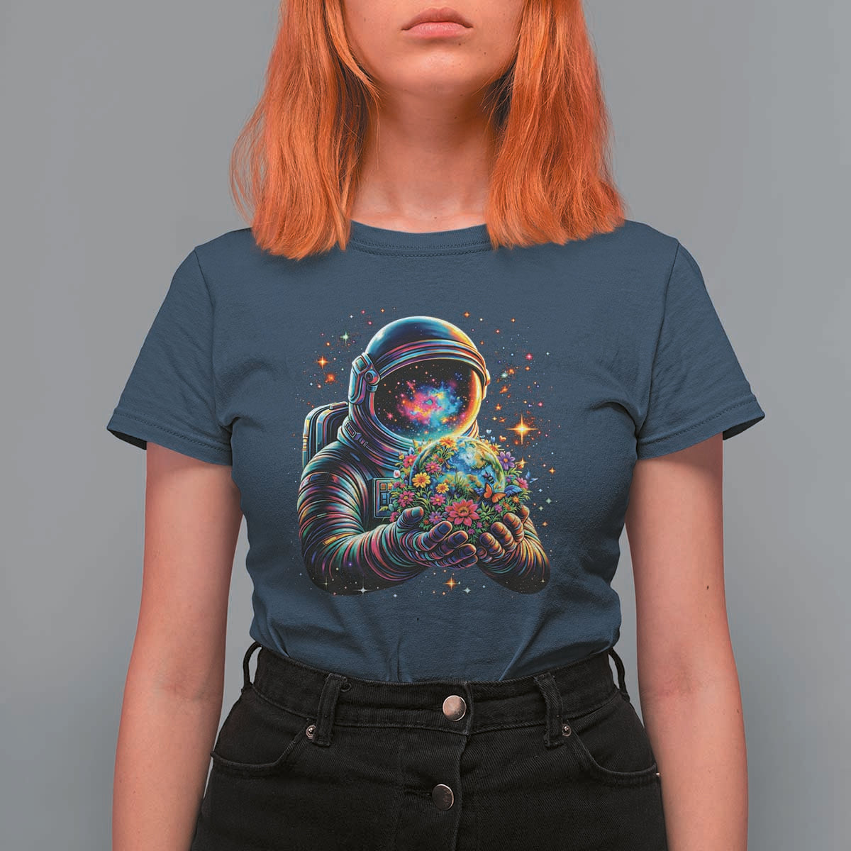 Astronaut Earth Flowers Spaceman Planet Galaxy Universe T Shirt For Women