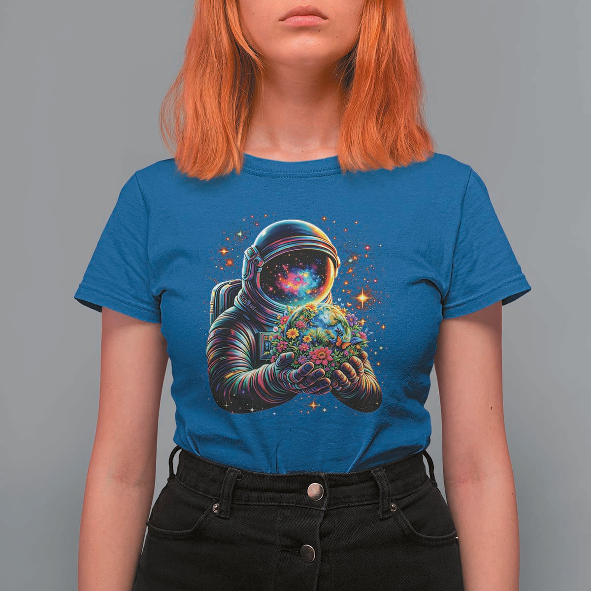 Astronaut Earth Flowers Spaceman Planet Galaxy Universe T Shirt For Women