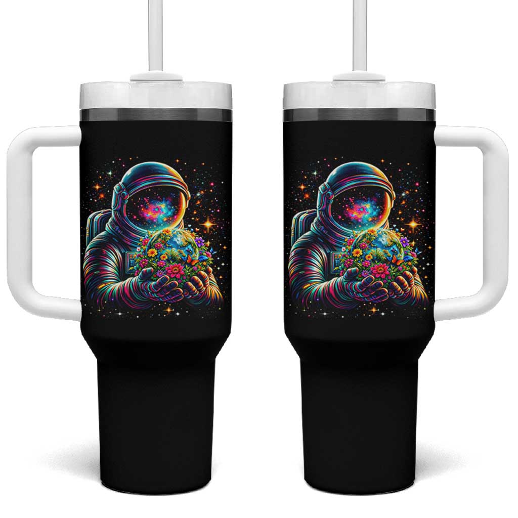 Astronaut Earth Flowers Spaceman Planet Galaxy Universe Tumbler With Handle