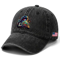 Astronaut Earth Flowers Spaceman Planet Galaxy Universe Washed Cotton Baseball Cap