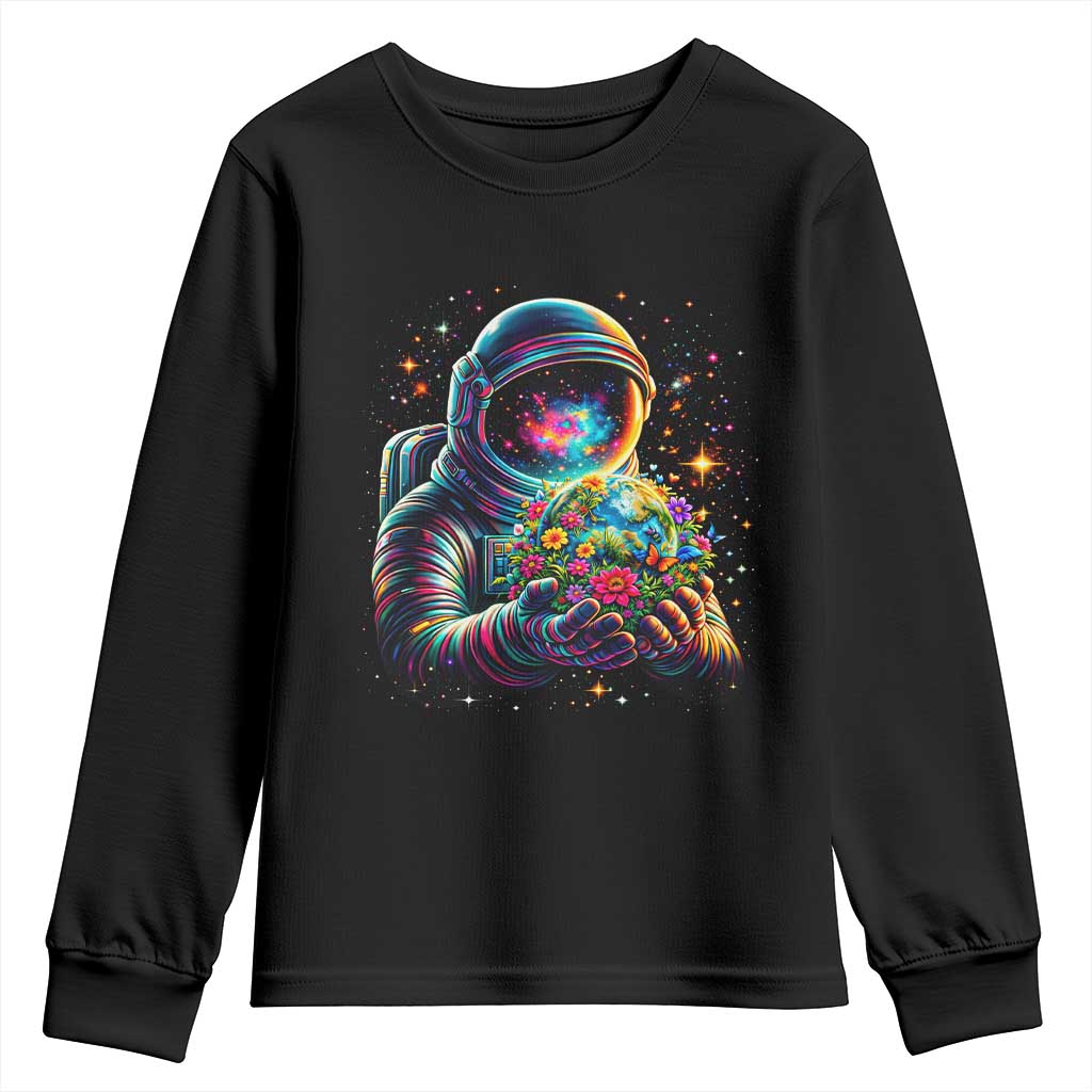 Astronaut Earth Flowers Spaceman Planet Galaxy Universe Youth Sweatshirt