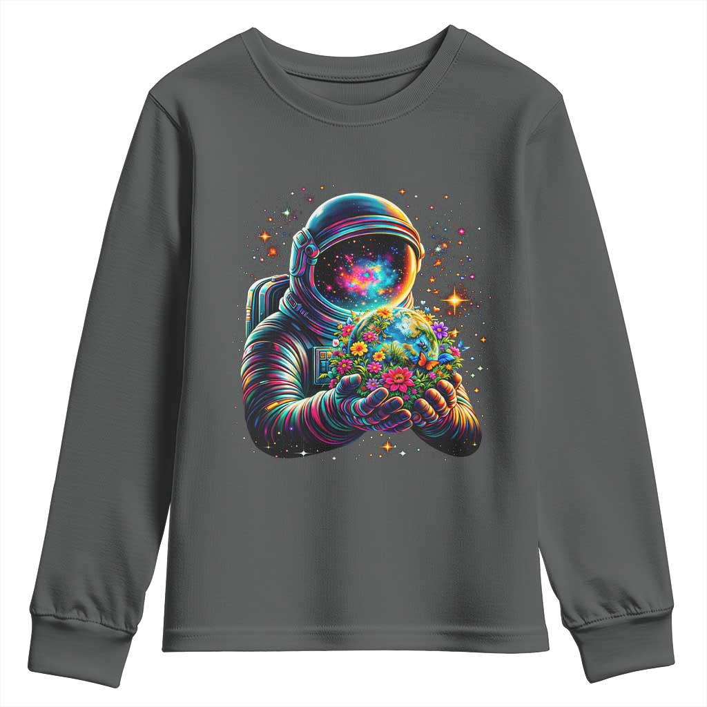 Astronaut Earth Flowers Spaceman Planet Galaxy Universe Youth Sweatshirt