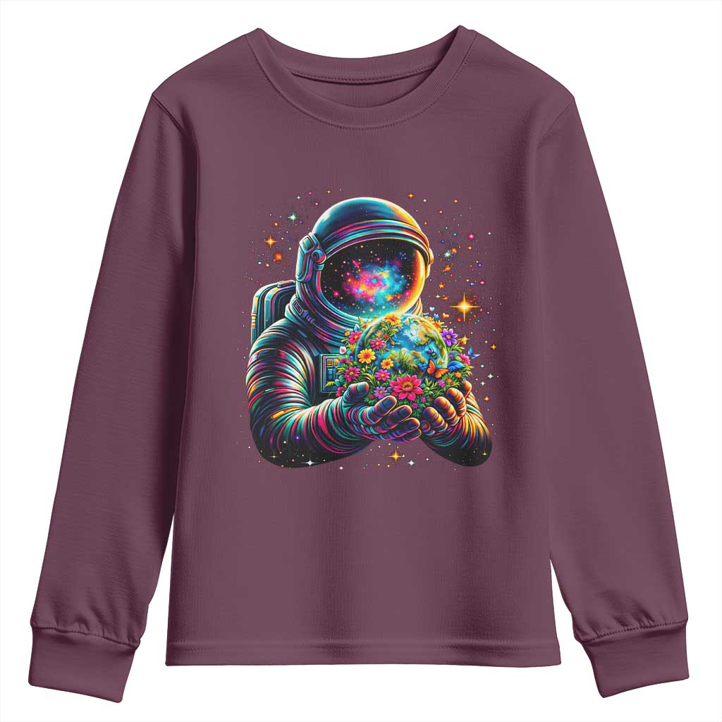 Astronaut Earth Flowers Spaceman Planet Galaxy Universe Youth Sweatshirt