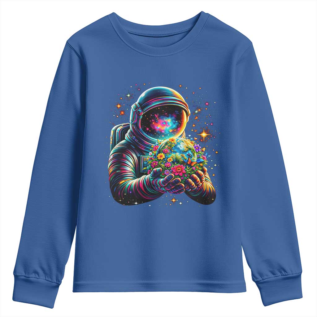 Astronaut Earth Flowers Spaceman Planet Galaxy Universe Youth Sweatshirt