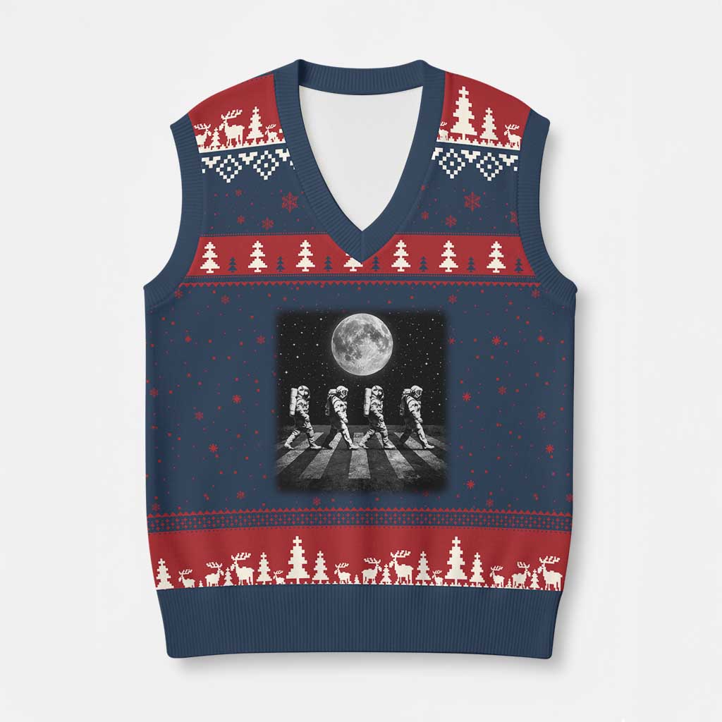Astronauts Walking In Space Galaxy Moon Planet V-Neck Knit Sweater Vest