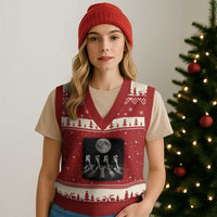 Astronauts Walking In Space Galaxy Moon Planet V-Neck Knit Sweater Vest