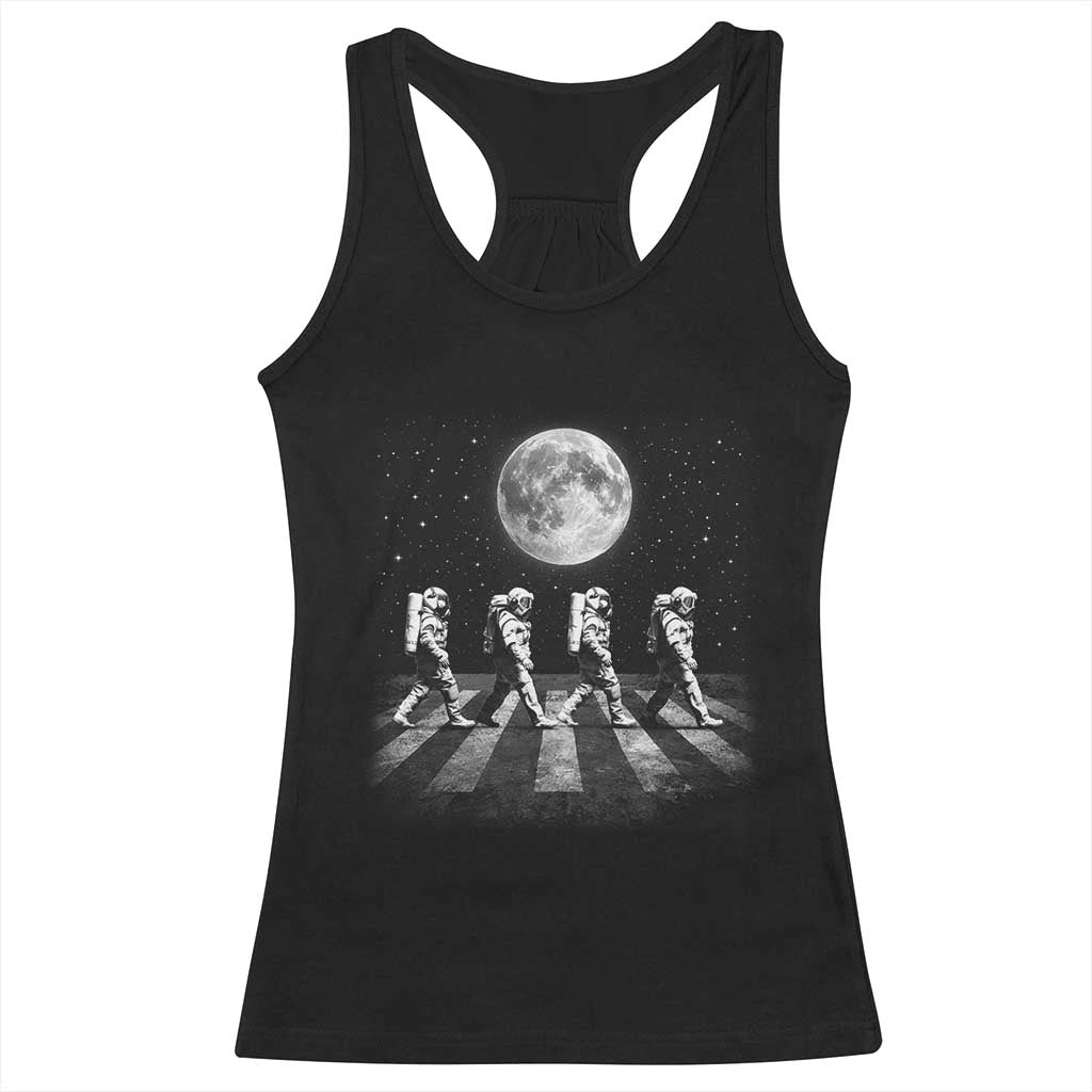 Astronauts Walking In Space Galaxy Moon Planet Racerback Tank Top