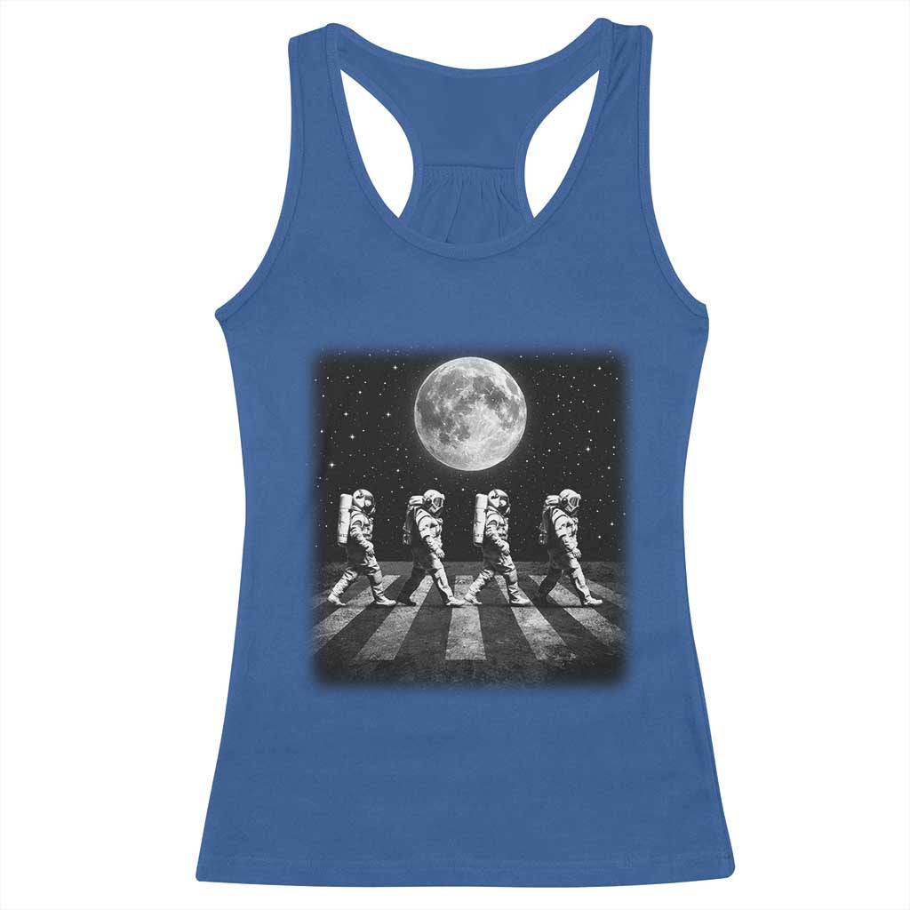 Astronauts Walking In Space Galaxy Moon Planet Racerback Tank Top