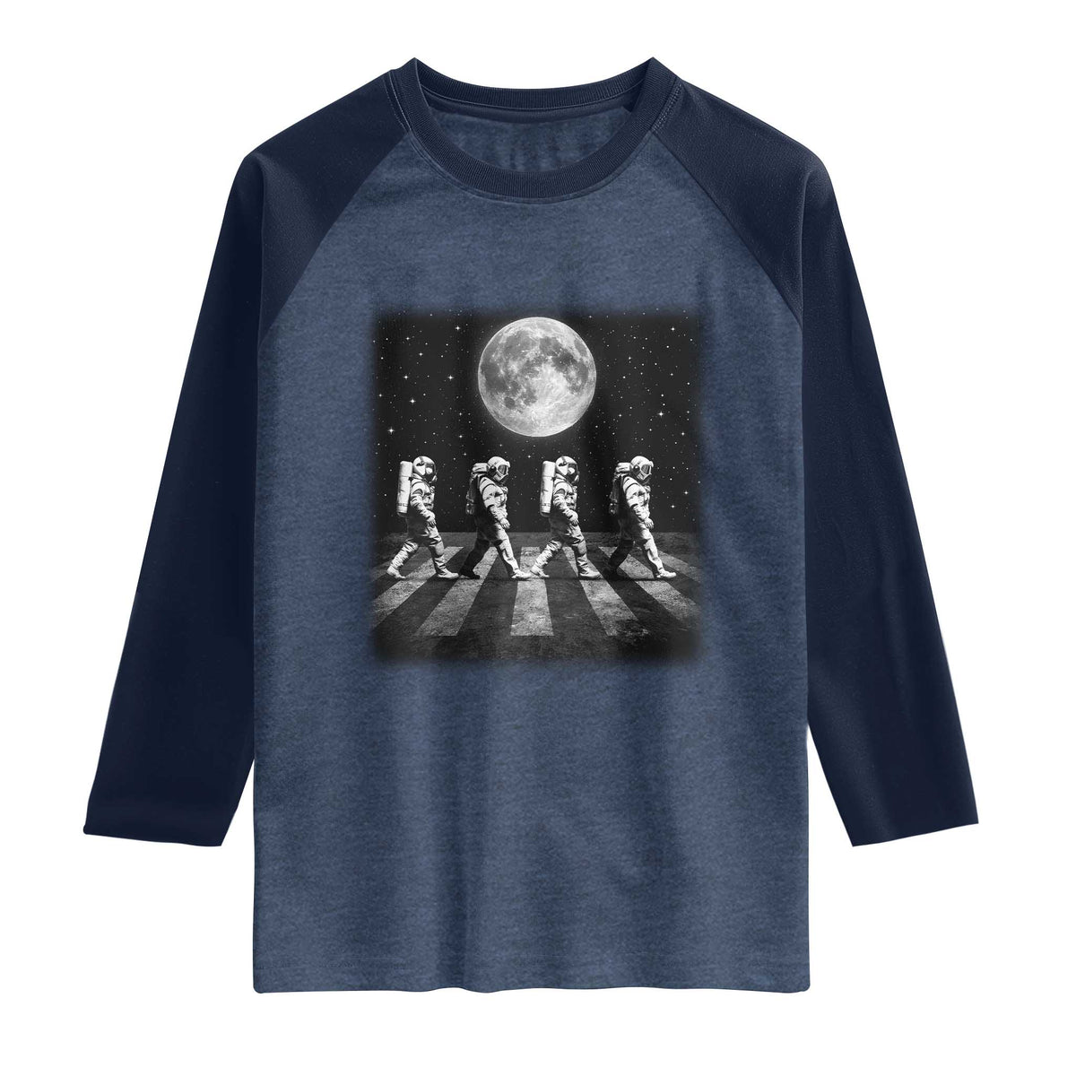 Astronauts Walking In Space Galaxy Moon Planet Raglan Shirt