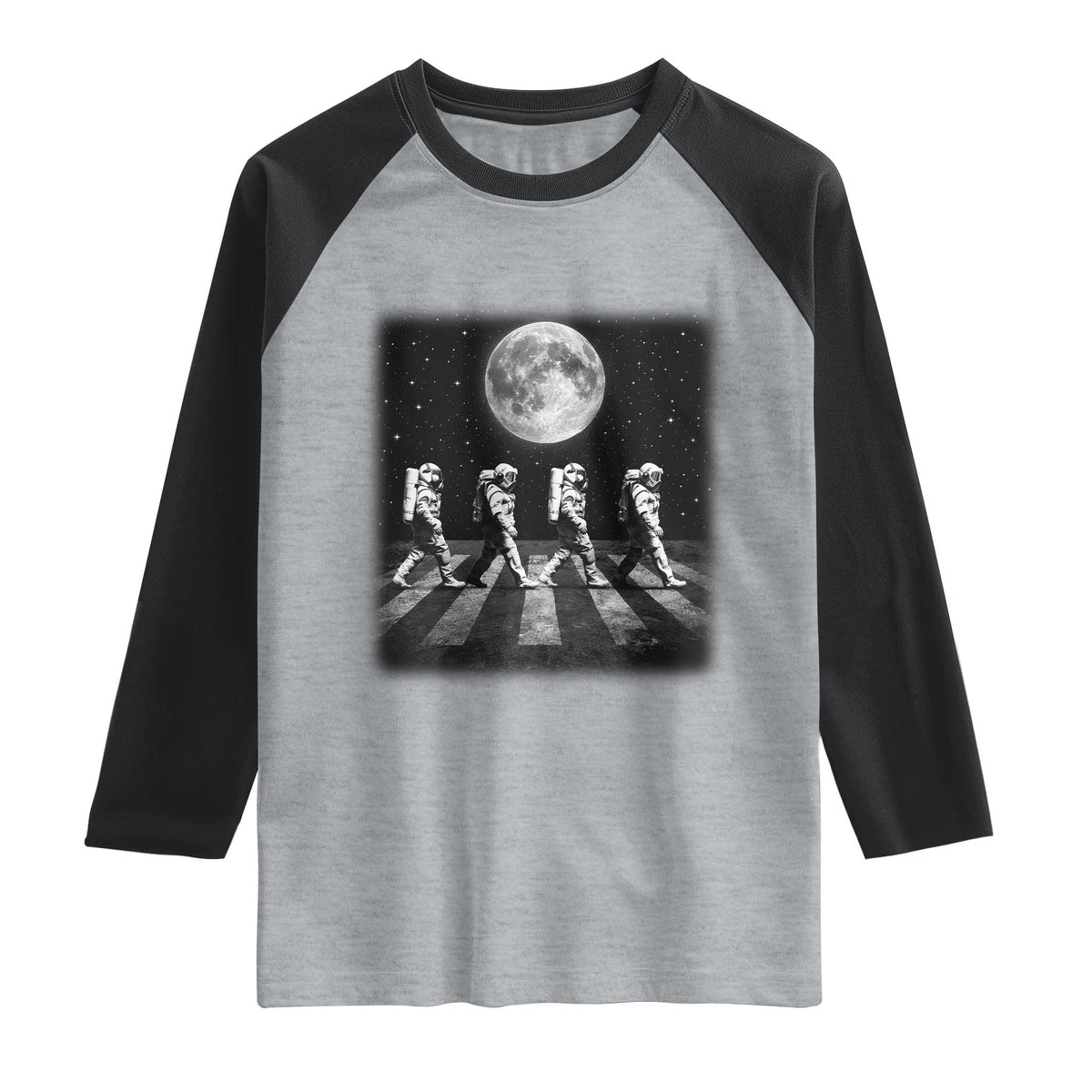 Astronauts Walking In Space Galaxy Moon Planet Raglan Shirt