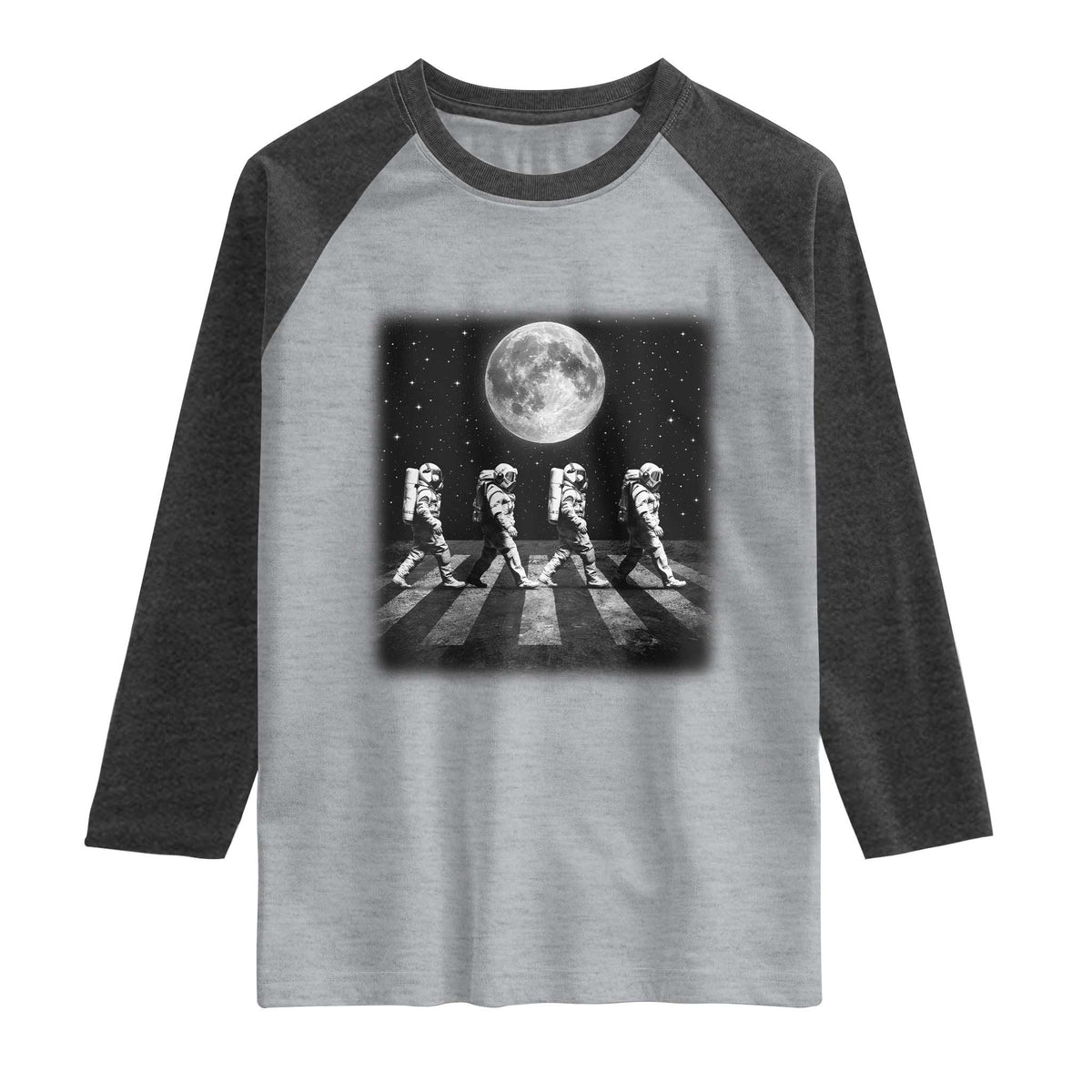 Astronauts Walking In Space Galaxy Moon Planet Raglan Shirt