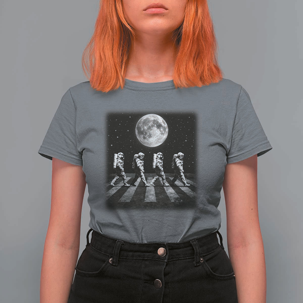 Astronauts Walking In Space Galaxy Moon Planet T Shirt For Women