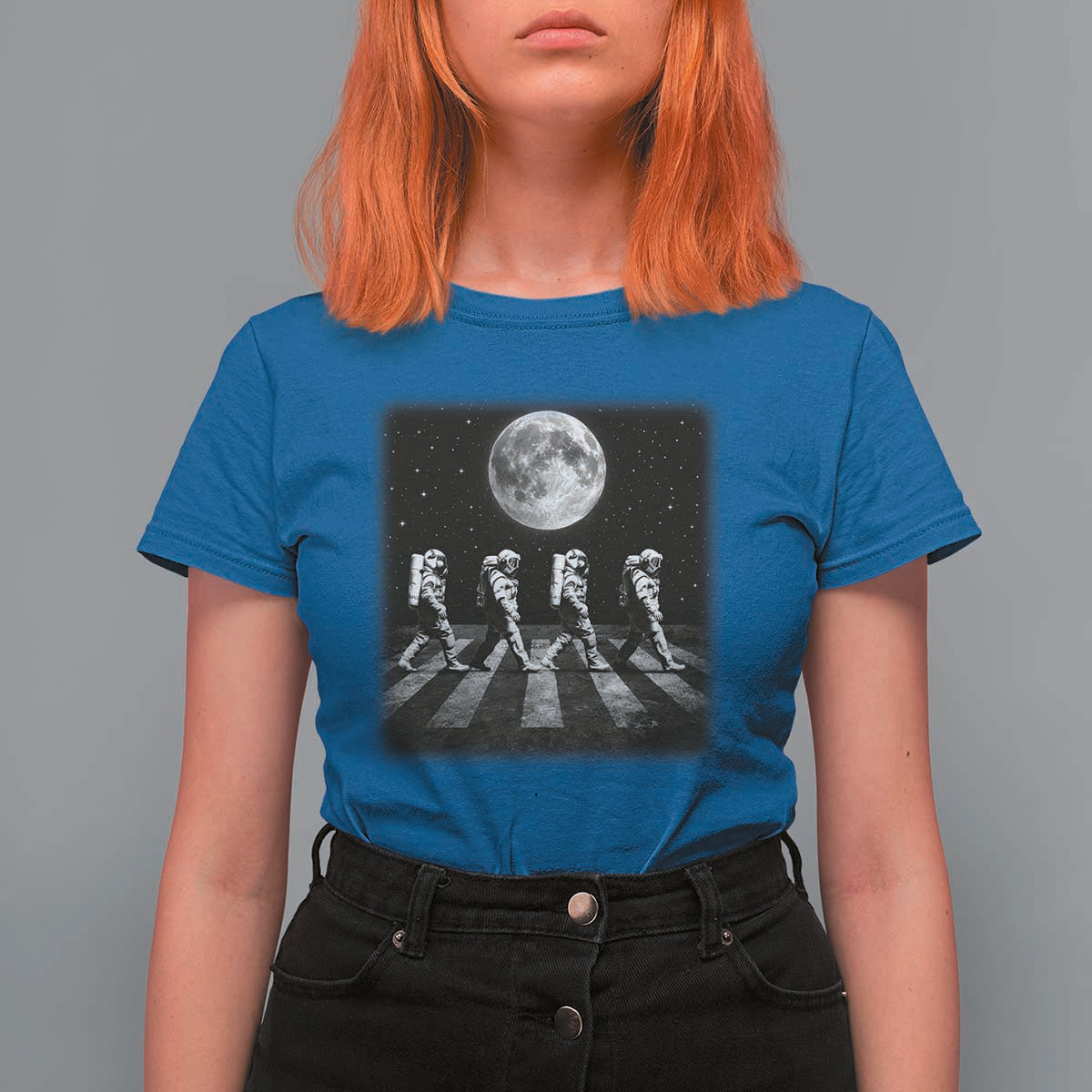 Astronauts Walking In Space Galaxy Moon Planet T Shirt For Women