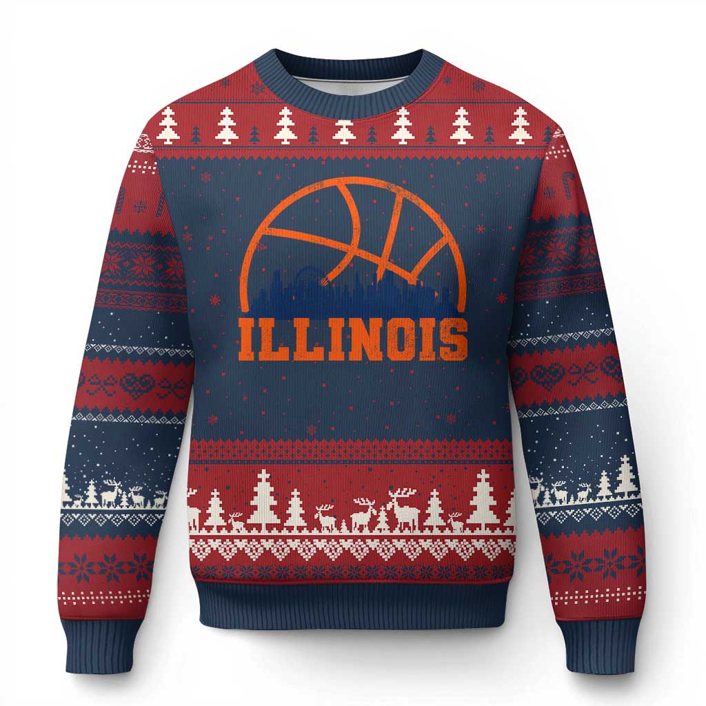 Illinois Fan Ugly Christmas Sweater IL State Basketball Game Day