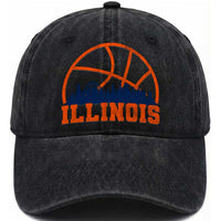 Illinois Fan Washed Cotton Baseball Cap IL State Basketball Game Day