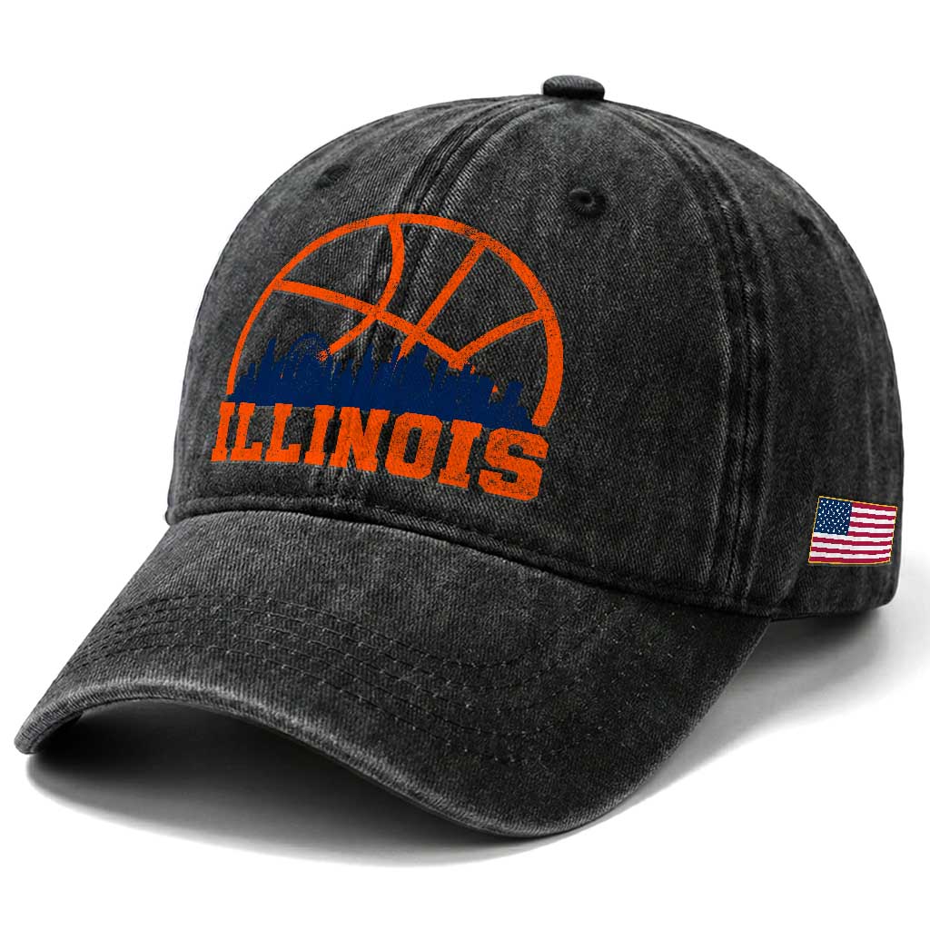 Illinois Fan Washed Cotton Baseball Cap IL State Basketball Game Day