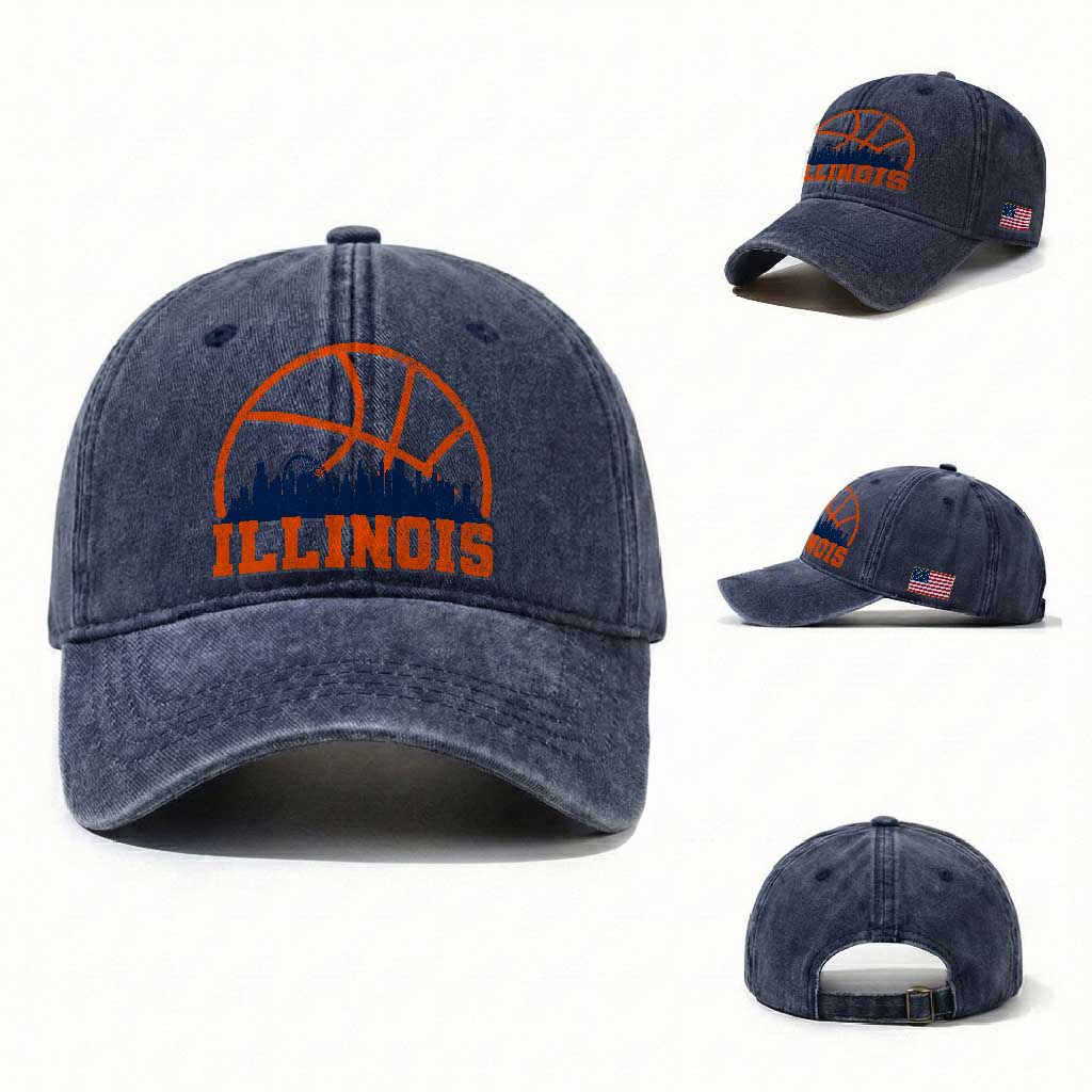 Illinois Fan Washed Cotton Baseball Cap IL State Basketball Game Day